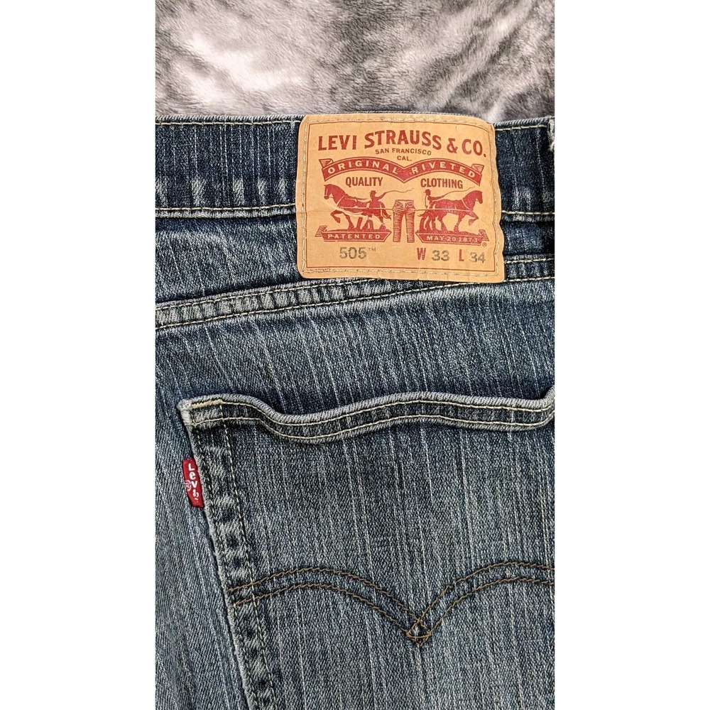 Levis 505 33 x 33 Regular Straight Denim Stone Jeans Textured Stripe Y2K Style - Picture 10 of 13